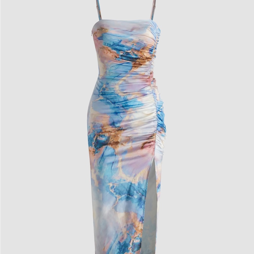Cider Blue and Pink Bodycon Dress with Spaghetti Straps